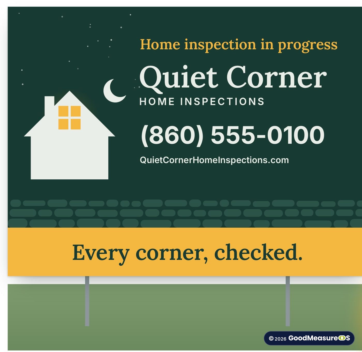 Curb sign for Quiet Corner Home Inspections
