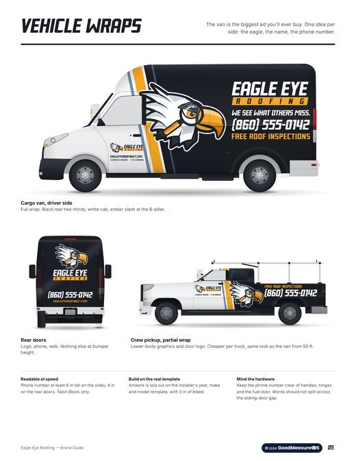 Eagle Eye Roofing brand guide, page 5: Vehicle wraps