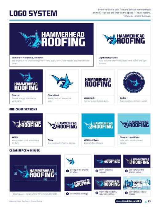 HammerHead Roofing brand guide, page 3: Logo system