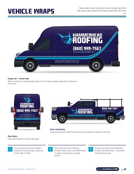 HammerHead Roofing brand guide, page 5: Vehicle wraps