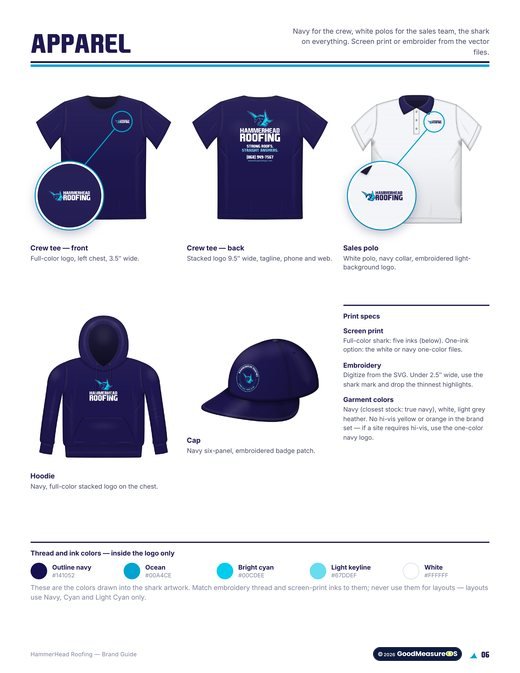 HammerHead Roofing brand guide, page 6: Apparel