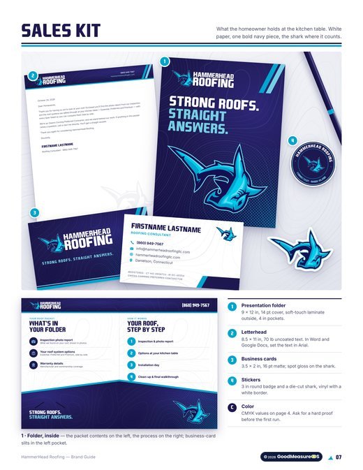 HammerHead Roofing brand guide, page 7: Sales kit