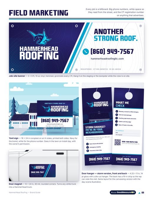 HammerHead Roofing brand guide, page 9: Field marketing