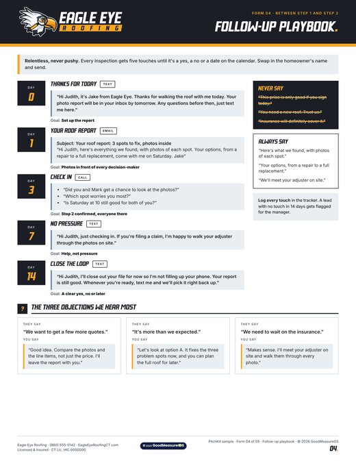 Eagle Eye PitchKit sample, form 4: Follow up playbook