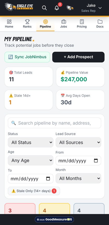 The tracker on a phone: a rep's pipeline on a phone