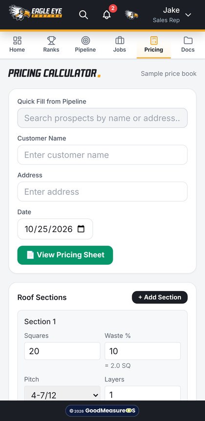 The tracker on a phone: the pricing calculator on a phone